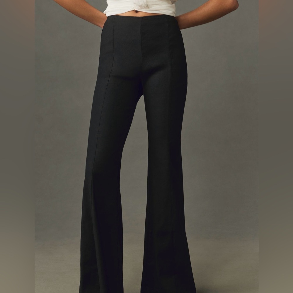 Anthropologie black flare linen pants . 4 regular